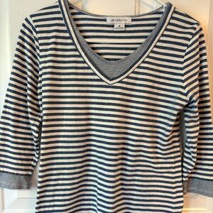 Womens Cotton 3/4 Length Sleeve Casual Striped Top, Size M, Liz Claiborne